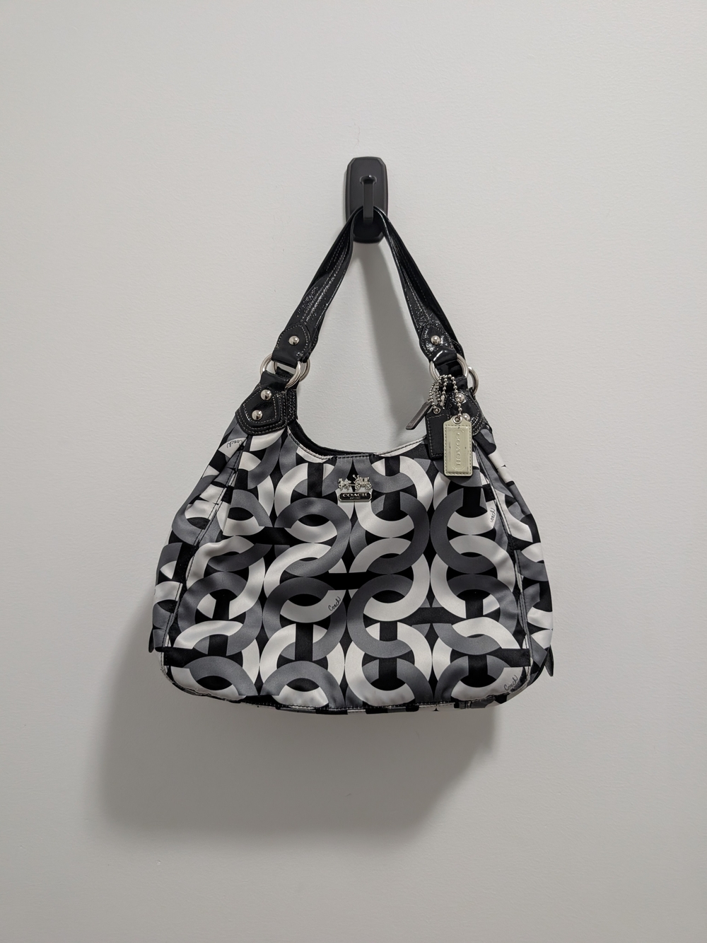 Coach Black & White Signature Print Shoulder Bag